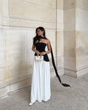 Lucinda | Maxi – Strapless Scarf Neck High Split Flowing Wedding Guest Dress