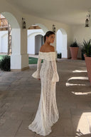 Lucy | Lace Maxi – Off Shoulder Tie Front Bell Sleeve Fishtail Holiday Dress