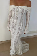 Lucy | Lace Maxi – Off Shoulder Tie Front Bell Sleeve Fishtail Holiday Dress