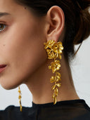 Luna | Gold Floral Cascade Drop Earrings – Long Botanical Statement Jewellery
