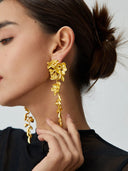 Luna | Gold Floral Cascade Drop Earrings – Long Botanical Statement Jewellery