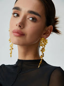 Luna | Gold Floral Cascade Drop Earrings – Long Botanical Statement Jewellery