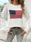 Lux | American Flag Knit Sweater – Casual Crew Neck Long Sleeve Ribbed Trim