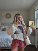Lux | American Flag Knit Sweater – Casual Crew Neck Long Sleeve Ribbed Trim