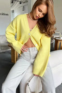 Lydia | Oversized Knit Cardigan – V Neck Button Front Patch Pockets