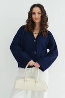 Lydia | Oversized Knit Cardigan – V Neck Button Front Patch Pockets