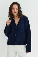 Lydia | Oversized Knit Cardigan – V Neck Button Front Patch Pockets