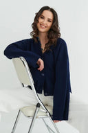 Lydia | Oversized Knit Cardigan – V Neck Button Front Patch Pockets
