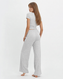 Lynda | Plain Pajama Set – Sleepwear Crew Neck Short Sleeve Drawstring Pants