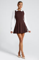 Lyra | Sleeveless Pleated Mini Dress – Boat Neck Flared Skirt Seams