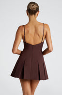 Lyra | Sleeveless Pleated Mini Dress – Boat Neck Flared Skirt Seams