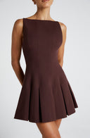 Lyra | Sleeveless Pleated Mini Dress – Boat Neck Flared Skirt Seams