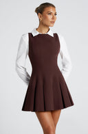 Lyra | Sleeveless Pleated Mini Dress – Boat Neck Flared Skirt Seams