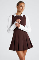 Lyra | Sleeveless Pleated Mini Dress – Boat Neck Flared Skirt Seams
