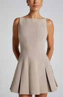 Lyra | Sleeveless Pleated Mini Dress – Boat Neck Flared Skirt Seams