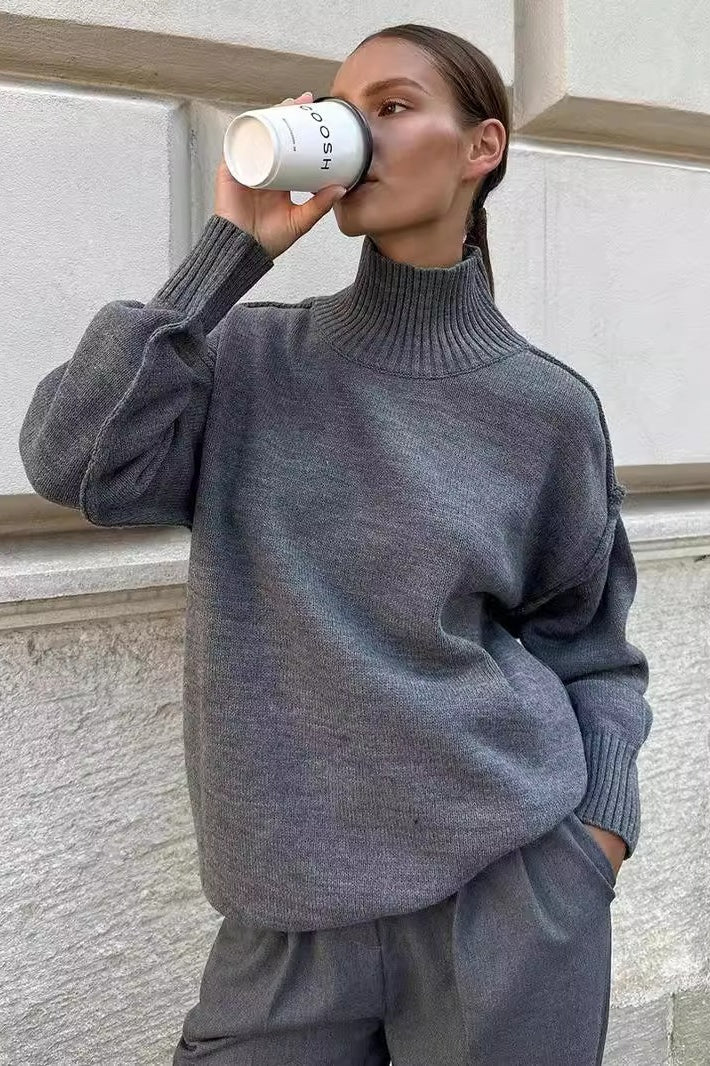 Macie | Turtleneck Knit Sweater – Casual Drop Shoulder Long Sleeve Ribbed Cuffs
