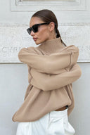 Macie | Turtleneck Knit Sweater – Casual Drop Shoulder Long Sleeve Ribbed Cuffs
