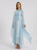 Madelyn | Cape Sleeve Maxi Dress – Draped Long Sleeve Evening Gown