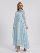 Madelyn | Cape Sleeve Maxi Dress – Draped Long Sleeve Evening Gown