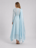 Madelyn | Cape Sleeve Maxi Dress – Draped Long Sleeve Evening Gown