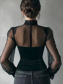 Madilyn | Sheer Corset Top – Evening High Neck Long Sleeve Lace Trim