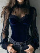 Madilyn | Sheer Corset Top – Evening High Neck Long Sleeve Lace Trim