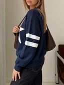 Maelle | Star Knit Sweater – Casual Crew Neck Long Sleeve Contrast Stripes