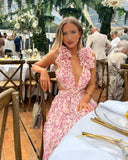 Maeve | Floral Maxi – Deep V Neck 3D Flower Ruffle Cut Out Wedding Guest Dress