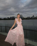 Maeve | Floral Maxi – Deep V Neck 3D Flower Ruffle Cut Out Wedding Guest Dress