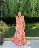 Maeve | Floral Maxi – Deep V Neck 3D Flower Ruffle Cut Out Wedding Guest Dress