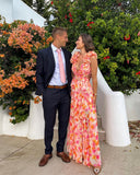 Maeve | Floral Maxi – Deep V Neck 3D Flower Ruffle Cut Out Wedding Guest Dress