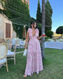 Maeve | Floral Maxi – Deep V Neck 3D Flower Ruffle Cut Out Wedding Guest Dress