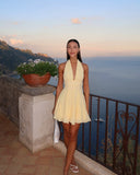 Magnolia | Mini – Halter Neck Deep V Lace Waist Band Flared Summer Party Dress