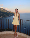 Magnolia | Mini – Halter Neck Deep V Lace Waist Band Flared Summer Party Dress