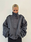 Maia | Oversized High Neck Jacket – Button Front Batwing Sleeve