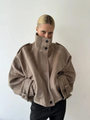 Maia | Oversized High Neck Jacket – Button Front Batwing Sleeve