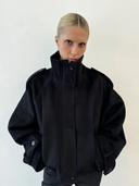 Maia | Oversized High Neck Jacket – Button Front Batwing Sleeve