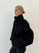 Maia | Oversized High Neck Jacket – Button Front Batwing Sleeve