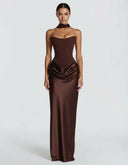 Mairead | Satin Maxi Dress – Evening Strapless Sweetheart Neck Draped Skirt