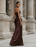 Mairead | Satin Maxi Dress – Evening Strapless Sweetheart Neck Draped Skirt