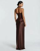 Mairead | Satin Maxi Dress – Evening Strapless Sweetheart Neck Draped Skirt