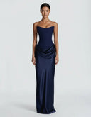 Mairead | Satin Maxi Dress – Evening Strapless Sweetheart Neck Draped Skirt