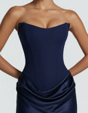 Mairead | Satin Maxi Dress – Evening Strapless Sweetheart Neck Draped Skirt