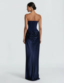 Mairead | Satin Maxi Dress – Evening Strapless Sweetheart Neck Draped Skirt