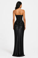 Mairead | Satin Maxi Dress – Evening Strapless Sweetheart Neck Draped Skirt