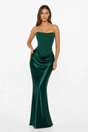 Mairead | Satin Maxi Dress – Evening Strapless Sweetheart Neck Draped Skirt
