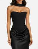Mairead | Satin Maxi Dress – Evening Strapless Sweetheart Neck Draped Skirt