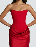 Mairead | Satin Maxi Dress – Evening Strapless Sweetheart Neck Draped Skirt