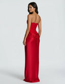 Mairead | Satin Maxi Dress – Evening Strapless Sweetheart Neck Draped Skirt