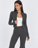Mairwen | Ribbed Knit Two Piece Set – Casual Zip Front Long Sleeve Flared Pants
